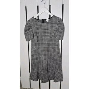 Luxology Plaid Puff Sleeve Drop Waist Houndstooth Preppy School Girl Dress‎ S